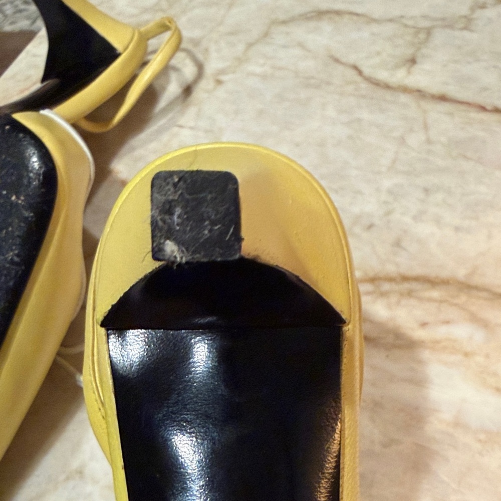 Escada Yellow Pointed Toe Slingback Heels - Picture 15 of 16